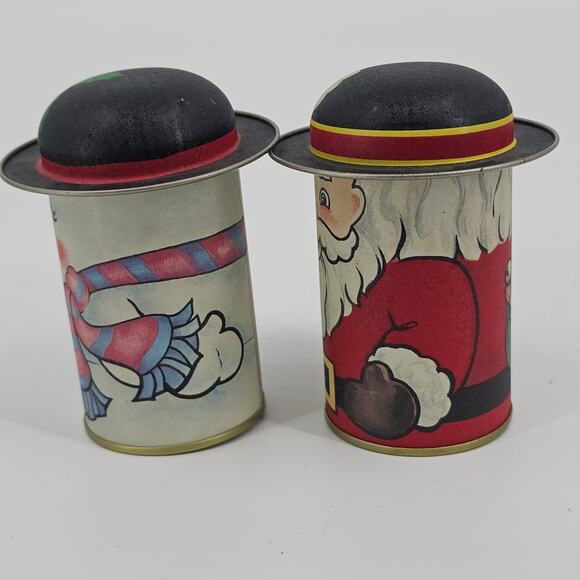 Vintage Christmas Collectible Tin cans Candy Containers Taiwan 90s Santa Snowman - Picture 2 of 9